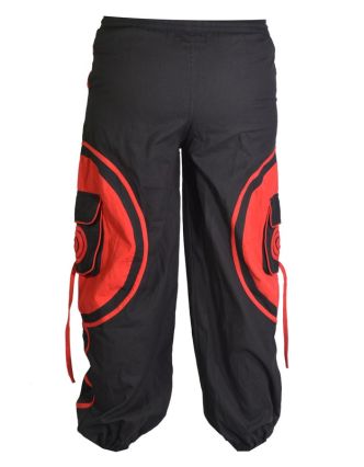 Unisex balónové nohavice s aplikáciou špirály a vreckami, čierno-červené