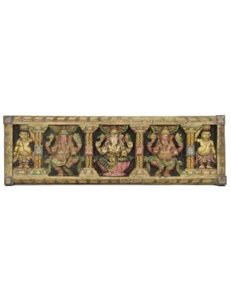 Vyrezávaný panel Ganesh, maľovaný, 92x30x5cm