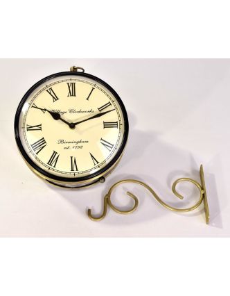 Obojstranné závesné hodiny, zlatá, kvetinový motív, zdobený mosadzný plech, 22cm