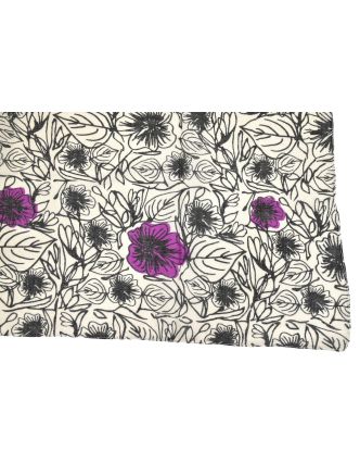 Šatka z viskózy, biela s fialovo-čiernou potlačou kvetín, 70x180 cm