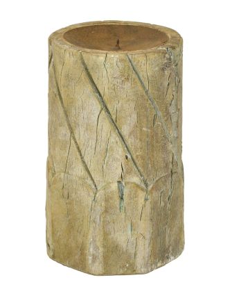 Drevený svietnik zo starého teakového stĺpu, 17x17x25cm