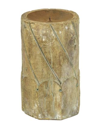 Drevený svietnik zo starého teakového stĺpu, 17x17x25cm