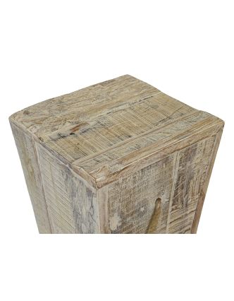 Stolička z teakového dreva, madlo z povrazu, biela patina, 30x30x43cm