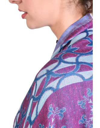 Veľký šál, modro-fialový, vzor, strapce, 69x190cm