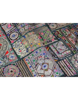Strieborná patchworková tapiséria z Rajastanu, ručné práce, 100x160cm