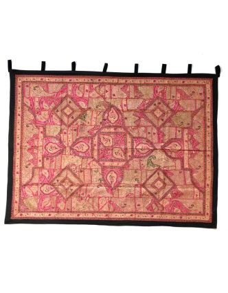 Červená patchworková tapiséria z Rajastanu, ručné práce, 156x202cm