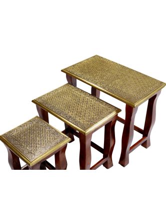 Set stoličiek z palisandrového dreva zdobená mosadzným kovaním, 60x35x52cm
