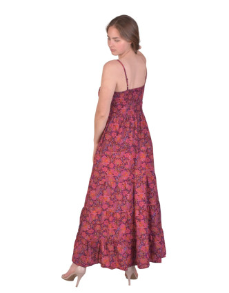 Dlhé šaty, tenké ramienka, fialové s ružovým paisley potlačou