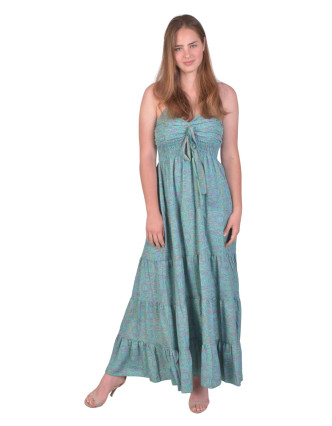 Dlhé šaty SÁRIA, tenké ramienka, zelené s paisley potlačou