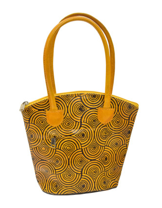 Kožená kabelka, žltá, ručne maľovaná koža, 24x22cm+14,5cm ucha