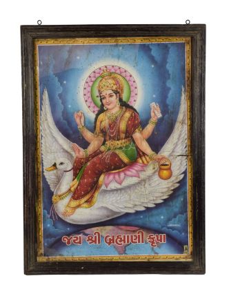 Starý obraz v teakovom ráme, Šrí Brahmi Mata, 57x2x78cm