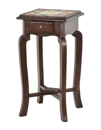 Stolička z mangového dreva, keramické dlaždice, 28x28x56cm