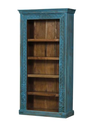 Knižnica z teakového dreva, ručné rezby, 110x43x210cm