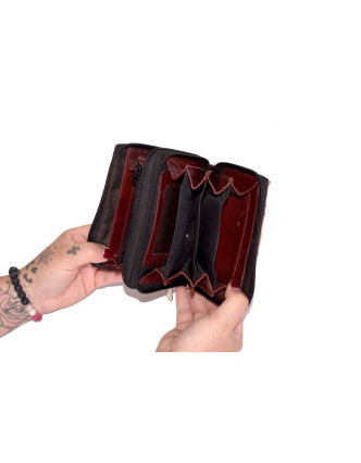Peňaženka kolieska, ručne maľovaná koža, hnedo-béžová, 15x10cm