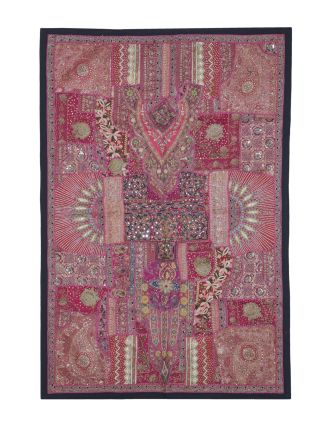Unikátna tapiséria z Rajastanu, ružová, ručné vyšívanie, 155x107cm