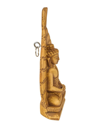 Meditujúci Budha s listom stromu Bódhi, okrový, živica