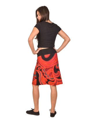 Krátka sukňa, červená so šedou potlačou, elastický pás, šnúrka