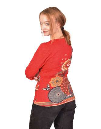 Tričko s dlhým rukávom, okrúhly výstrih, farebná potlač, červené