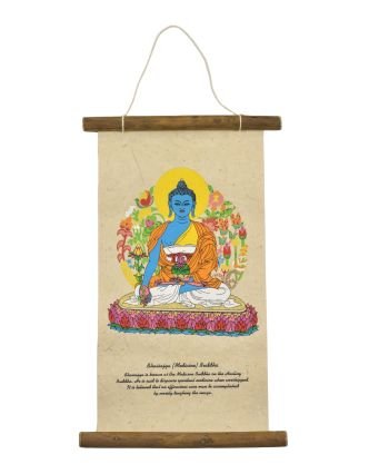 Farebná tlač na zvitku z ručného papiera, uzdravujúca Budha, 33x20cm