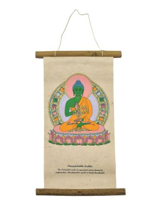 Farebná tlač na zvitku z ručného papiera, Budha Amóghasiddhi, 33x20cm