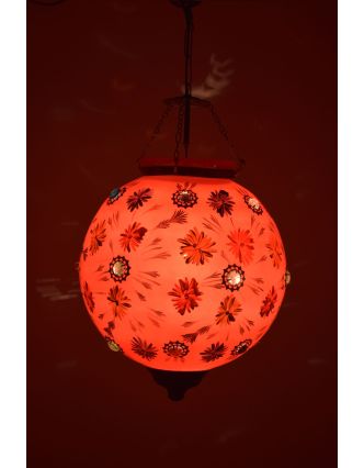 Oválna sklenená lampa zdobená farebnými kameňmi, ružová, 35x35x43cm
