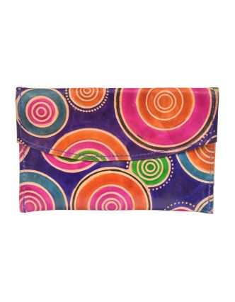 Peňaženka, sada 3ks (veľká + 2 malé) maľovaná koža, fialová so vzorom, 17,5x11cm