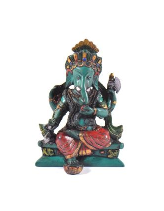 Ganesh sediaci, tyrkysový, ručne farbený, 11cm