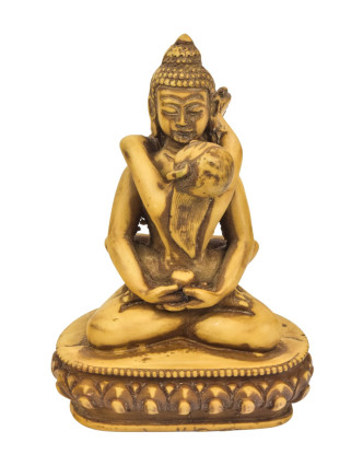 Budha Shakti, živica, biela antik patina, 9x8x13cm