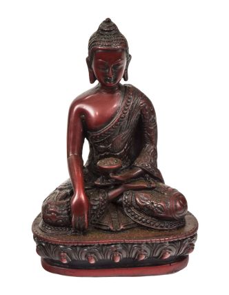 Budha Šákjamúni, červený, ručne vyrezávaný, 10x7x14cm