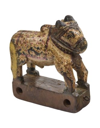 Soška kravy "HOLY COW" ručne vyrezaná z dreva, antik, 16x6x20cm