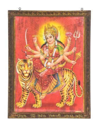 Antik obraz v drevenom ráme Durga, 26x34cm
