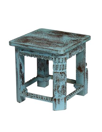 Stolička z teakového dreva, tyrkysová patina, 40x40x40cm