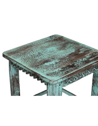 Stolička z teakového dreva, tyrkysová patina, 50x50x51cm