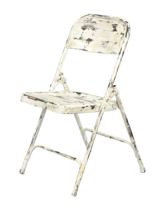 Kovová skladacia stolička, biela patina, 45x55x80cm