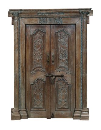 Starožitné dvere s rámom z Gujaratu, tíkové drevo, 142x20x217cm