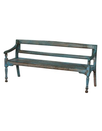 Stará lavička z teakového dreva, zdobená dlaždicami, 183x46x85cm