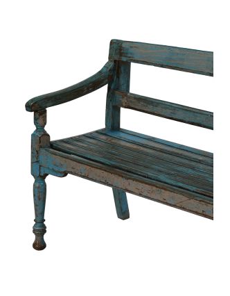 Stará lavička z teakového dreva, zdobená dlaždicami, 183x46x85cm