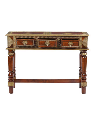 Konzolový stolík z palisandrového dreva a kovaním, 3 šuplíky, 117x45x85cm