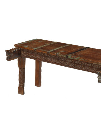 Lavička z tekového dreva, ručné rezby, 113x59x57cm