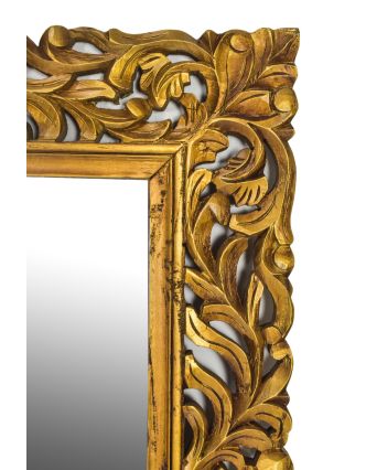 Zrkadlo v ráme z mangového dreva, ručne vyrezávané, zlatá patina, 90x3x150cm