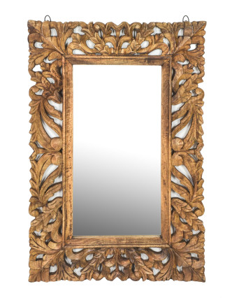 Zrkadlo vo vyrezávanom ráme, prírodná úprava, mango, 60x3x90cm