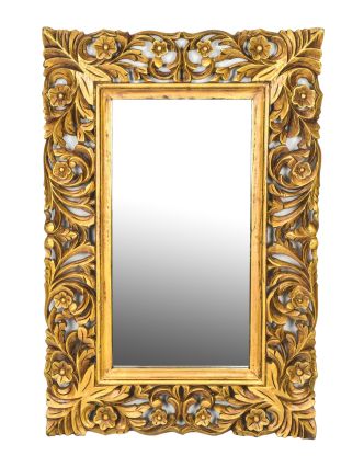 Zrkadlo vo vyrezávanom ráme, zlatá patina, mango, 60x3x90cm