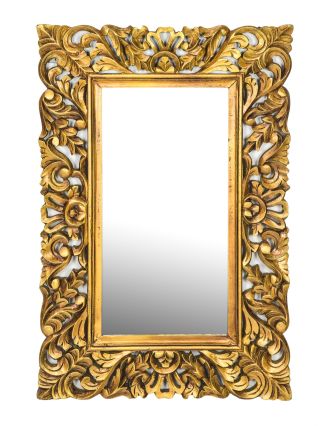 Zrkadlo vo vyrezávanom ráme, zlatá patina, mango, 60x3x90cm