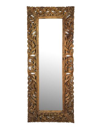 Zrkadlo vo vyrezávanom ráme, prírodná úprava, mango, 60x3x150cm