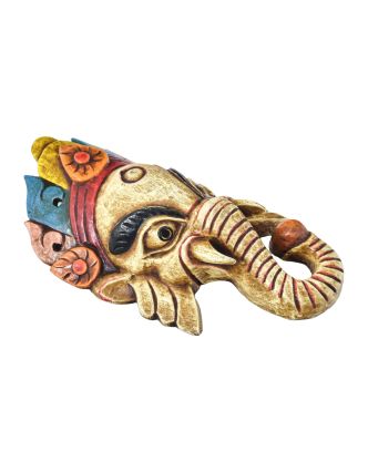 Ganeš, drevená maska, ručne maľovaná, 14x7x25cm