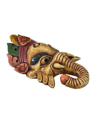 Ganeš, drevená maska, ručne maľovaná, 14x7x24cm
