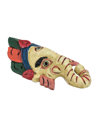Ganeš, drevená maska, ručne maľovaná, 10x5x22cm