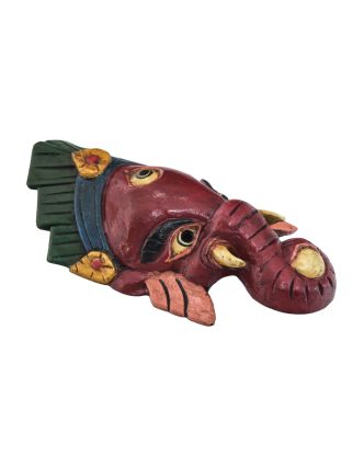 Ganeš, drevená maska, ručne maľovaná, 11x5x22cm