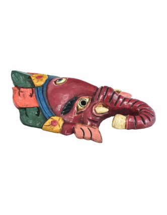 Ganeš, drevená maska, ručne maľovaná, 11x5x23cm