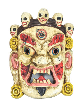 Drevená maska, "Bhairab", ručne vyrezávaná, maľovaná, 17x7x23cm
